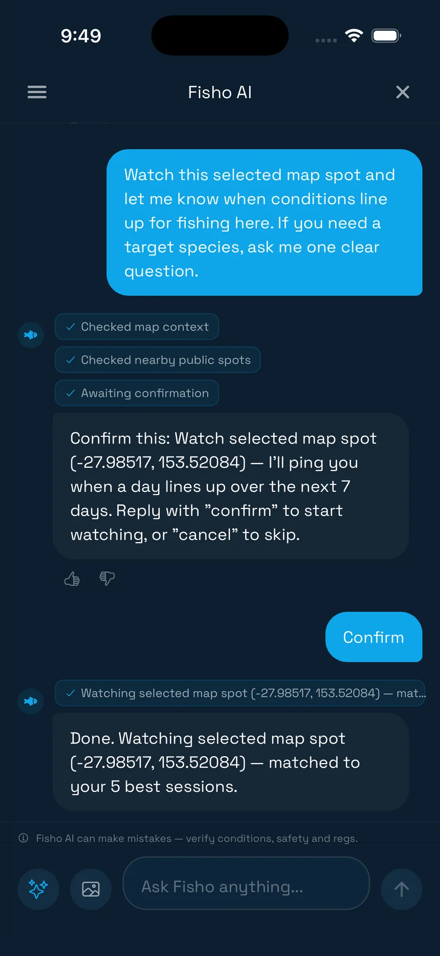 Fisho spot watch on a phone