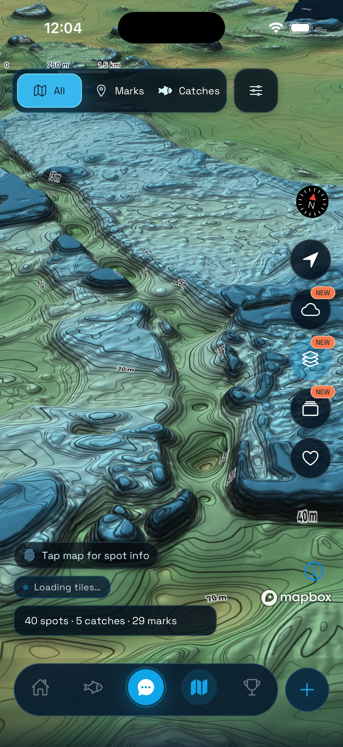 Fisho three-dimensional bathymetry displayed on a phone