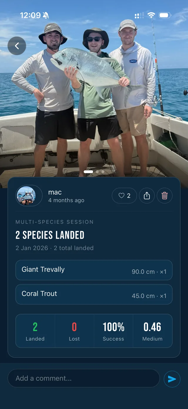 A logged fishing session in the Fisho app