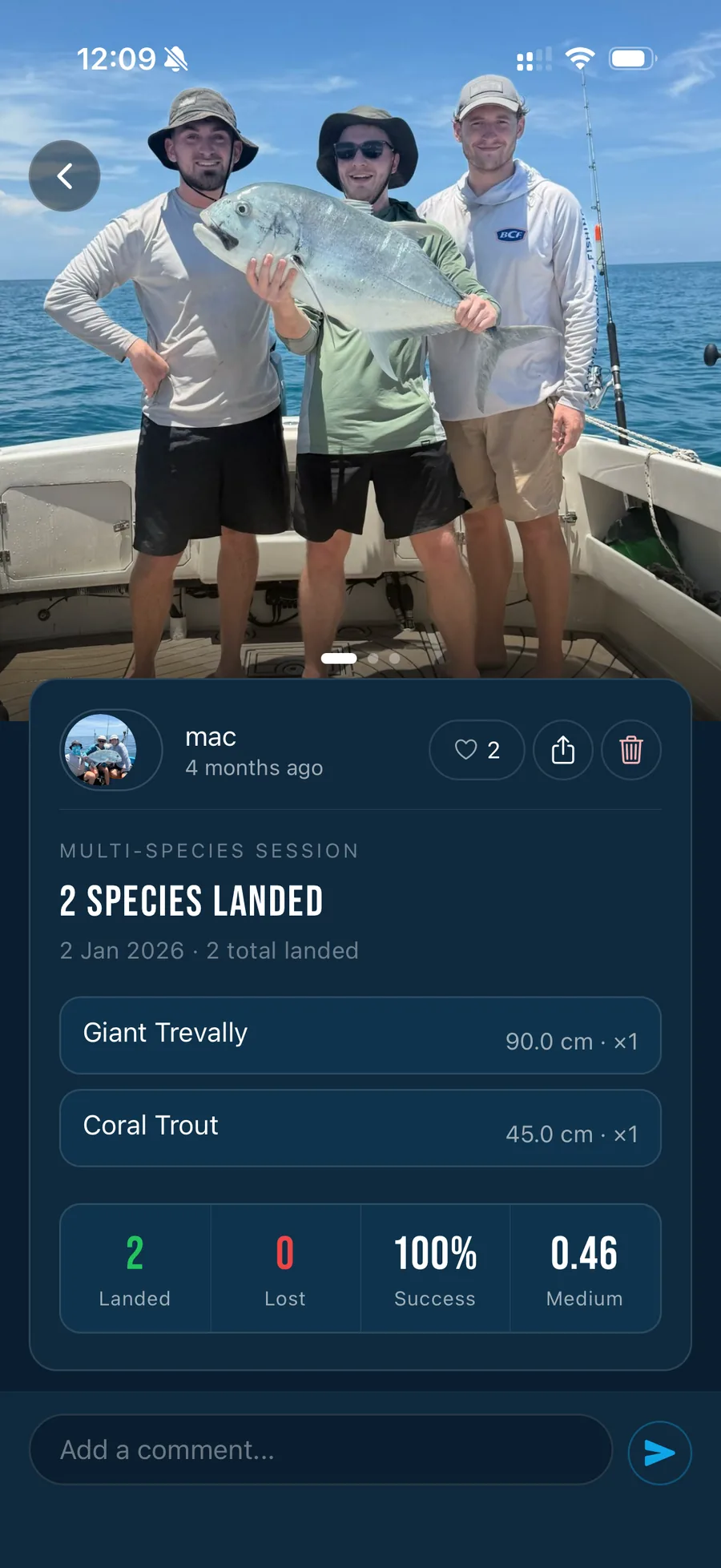Fisho catch details on a phone